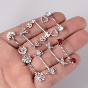 แหวนหัวนมเพทายรูปดอกไม้ทำจากสแตนเลสกรรไกรตัดเล็บให้มีลักษณะเป็นวงแหวนเพทายสำหรับเจาะอกเครื่องประดับ - Product Image 2