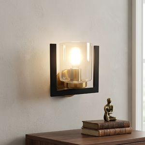 Axis Modern <b>Black</b> Frame LED Wall Sconce Clear Cylinder Glass for <b>Bathroom</b> Vanity <b>Lighting</b> - Product Image 1