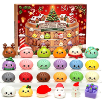Calendrier de l'Avent de Noël 24 pièces : Jouets anti-stress TPR souple en forme de raviolis de Noël variés – 24 surprises de fêtes