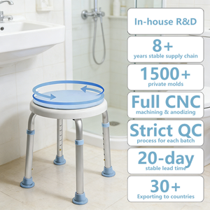 Chaise de douche et de bain en alliage d'aluminium Simplywalk, capacité 136 kg, ronde, pour personnes âgées, conforme à la norme UKCA - Product Image 1