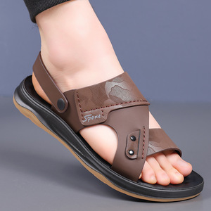 Men's Summer Casual Slides Open Toe Camouflage Pu Upper Rubber Outsole Anti Slippery Outdoor <b>Beach</b> <b>Shoes</b> Leather Printing - Product Image 2