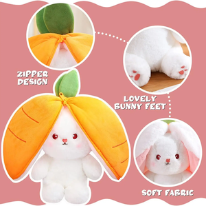 Vente chaude Peluche lapin unisexe à thème fraise créative, super douce, avec fermeture éclair, peluche en forme de carotte, adorable, rembourrage en coton PP - Product Image 6