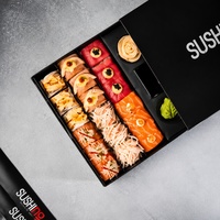 Boîte à sushi de luxe personnalisée en gros avec compartiment pour sauce, emplacement pour bouteille, boîte à sushi populaire en papier avec tiroir, emballage à emporter