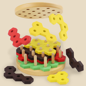 Smart Wooden Hamburger Montessori DIY Toy Parent-Child Interactive Early Educational Learning Sensory Toys for Toddlers Kids - Product Image 3