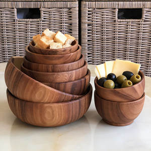 GL LARGE Set de saladiers en bois d'acacia Cuillère de service Fait à la main Classique Écologique Poli Artisanat pour <span class=keywords><strong>les</strong></span> fêtes alimentaires - Product Image 1