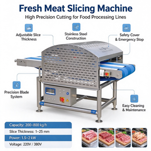 Henco Nueva Máquina Rebanadora de Carne Fresca Semiautomática con Cuchilla de Acero Inoxidable y Banda Transportadora Desmontable, Fácil de Limpiar, Eléctrica - Product Image 1