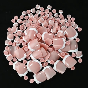 120 faux ongles de pieds carrés courts à presser, style French, couleur nude, en acrylique, réutilisables, à couverture complète, pour extension d'ongles de pieds - Product Image 4