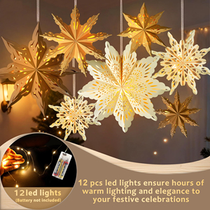 12 Piezas de Faroles de Papel con Forma de Copo de Nieve Navideños, Faroles de Papel en 3D con Forma de Estrella para Colgar en Navidad, Decoración para Fiestas de Año Nuevo - Product Image 2