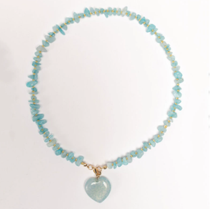 Collana 2025 <span class=keywords><strong>pendente</strong></span> Vintage a forma di cuore in acciaio inossidabile a forma di cuore nuovo Design di perline <span class=keywords><strong>acquamarina</strong></span> naturale alla moda - Product Image 6