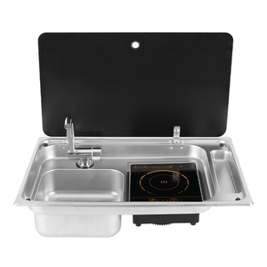 Évier de <span class=keywords><strong>caravane</strong></span> RV avec cuisinière à induction - Unité de cuisine intégrée en acier inoxydable avec couvercle en verre - Product Image 4