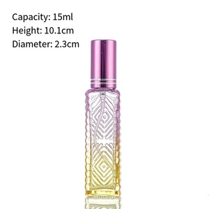 Flacon pulvérisateur de parfum cosmétique en verre rectangulaire dégradé de 15 ml, rechargeable, avec couvercle, motif gaufré unique et avancé - Product Image 6