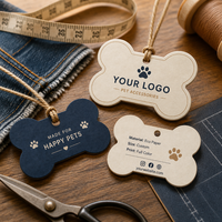 Étiquette personnalisée double face en forme d'os pour animaux de compagnie avec logo et impression couleur pour les marques de vêtements et d'accessoires pour animaux