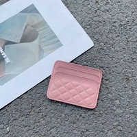 Dompet kulit kustom tempat kartu saku pola silang berlapis tas kartu kecil eksklusif