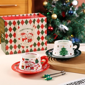 Juego de Taza y Platillo de Cerámica con Diseño Navideño de Dibujos Animados, Apto para Microondas, Resistente a Altas Temperaturas, Caja de Regalo para el Hogar - Product Image 2
