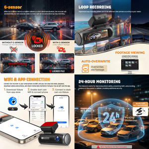 กล้องติดรถยนต์ Podofo 4K+4K แบบเลนส์คู่ พร้อมจอภาพในตัวขนาด 3.19 นิ้ว บันทึกแบบวนซ้ำ รองรับการมองเห็นในเวลากลางคืน พร้อม WIFI GPS กล้องบันทึกภาพในรถยนต์แบบกล่องดำ ODM - Product Image 2