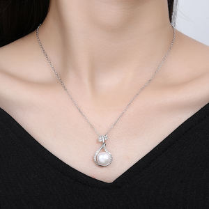 שרשרת כסף סטרלינג בסגנון וינטג לנשים 925 שרשרת כסף סטרלינג עם זרקון פנינה תליון שרשרת סיטוני - Product Image 2