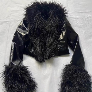 Nouveau produit en gros : Veste en cuir d'autruche noire unique pour femme - Product Image 1