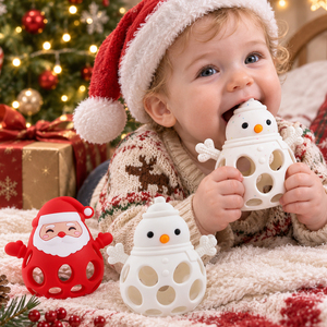 Hochet de dentition personnalisé en silicone sans BPA pour bébé, motif Père Noël et bonhomme de neige, jouet sensoriel pour nourrissons - Product Image 2