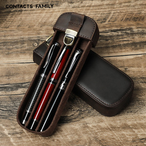 Vintage <strong>Crazy</strong> Horse Leather Pencil Case Handmade Lock Drawer Type Office Travel 3 Pens Storage Box - Product Image 1