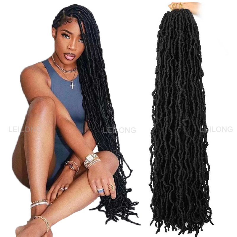 wholesale 36 Inch Crochet Braid Goddess Faux Locs Ombre Synthetic Pre-looped Nu Soft Locs Crochet Hair Extension for Black