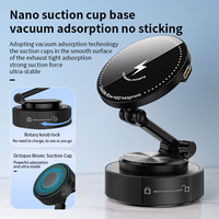 Support de téléphone de voiture pliable à rotation à 360 degrés avec charge sans fil 15W, type à aspiration magnétique, charge sans fil 15W pour écouteurs