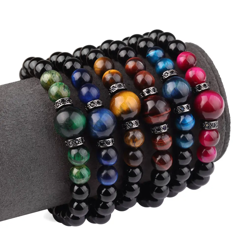 Bracelet en perles naturelles pour hommes, grand œil de tigre, bijoux colorés, fait à la main, tendance