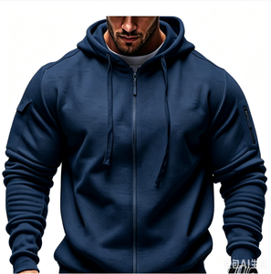 Sudadera con Capucha y Cierre para Hombre, Color Caqui, Corte Regular, Color Sólido, Casual, con Logotipo Frontal, 100% Poliéster, 330g, Ropa de Otoño - Product Image 5