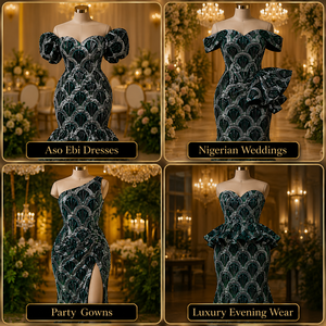 Tissu de dentelle en velours perlé nigérian de luxe avec de lourdes paillettes pour robe de mariée Aso Ebi - Product Image 4