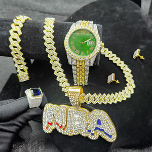 Hip Hop-Uhr+Armband +Halsband+Hangen+Ring+Ohrringe-Set kubanische Kette Quarzuhr Diamant-Armbanduhren Eiswache Mann - Product Image 3
