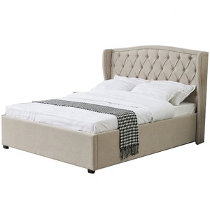 Lussuosa fabbrica di Honglin all'ingrosso colore Beige bottoni alata morbida testiera in velluto <span class=keywords><strong>tessuto</strong></span> imbottito doppio <span class=keywords><strong>letto</strong></span> - Product Image 2