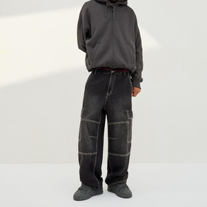Pantalones Cargo de Carpintero OEM <span class=keywords><strong>Demin</strong></span> 2026 con Degradado Negro, Costuras Ligeras, Dobladillo con Cordón, Holgados y Anchos para Ocio y Trabajo - Product Image 2