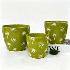 Nouveaux pots de <span class=keywords><strong>fleurs</strong></span> en céramique coniques <span class=keywords><strong>à</strong></span> motif pissenlit vert citron pour la culture intérieure, la décoration de la maison et l'aménagement de bureaux - Product Image 1