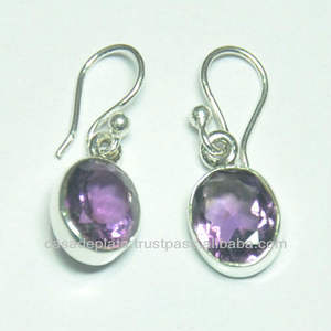 Pendiente de Plata de Ley 925, piedra preciosa de amatista, forma ovalada, pendiente Chapado en plata, pendiente colgante de moda para boda - Product Image 2