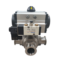 Vanne à boisseau sphérique pneumatique à trois voies REJIA, à bride, en acier inoxydable SS304/316L, pour applications pharmaceutiques et chimiques, ODM/OEM, vente directe usine