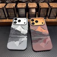Étui de téléphone portable magnétique en PC rigide à texture en fibre de carbone motif ruisseau de montagne pour iPhone 17 Pro Max 16 Pro
