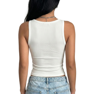 Nueva Llegada, Top Corto Blanco de Verano para Mujer, Tejido Acanalado, Económico, Sexy, Sin Mangas, Camisola Básica para Uso Diario - Product Image 3