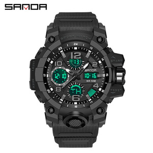 SANDA 6021 Montre de sport pour adolescents, très tendance, affichage analogique-numérique, date de la semaine, alarme lumineuse, montre multifonction - Product Image 1