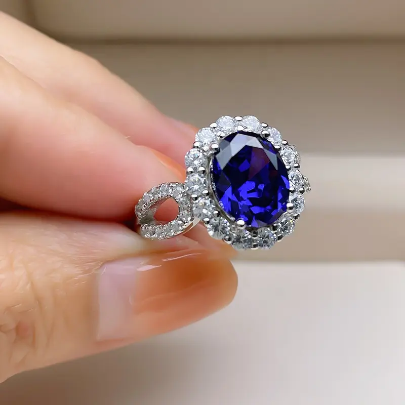 Individueller Verlobungsring blaues Saphir Ringe Diamant Hochzeitsschmuck 925er Sterling-Silberring