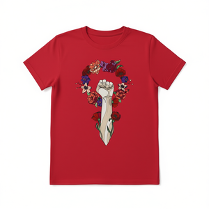 T-shirt da donna a maniche corte girocollo con stampa floreale, regalo femminista per la Giornata Internazionale della Donna, casual, 100% cotone jersey - Product Image 1