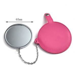 Custom Logo PU Pouch Cosmetic Hand Mirror Cute Pocket Compact Mini Mirror Debossed Pattern Mirror - Product Image 5