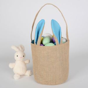 Panier de Pâques en jute écologique réutilisable avec oreilles de lapin, disponible en blanc, rose, vert, bleu clair, bleu foncé - Product Image 4