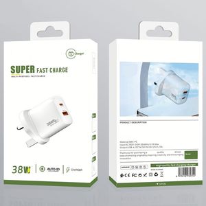 Dual Ports A+C 38W Power <b>Adapter</b> US <b>EU</b> UK QC3.0 PD Phone Charger Full Protocol Support Fast Charging USB Type C Wall Charger - Product Image 5