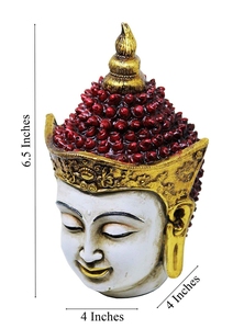 Handcrafted Resin <b>Buddha</b> <b>Head</b> Decor With Red Beads And Gold Crown Feng Shui Tabletop Ornament For Indoor Living Room - Product Image 5
