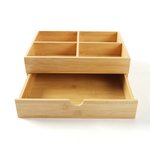 Office desktop bamboo four-compartment <b>drawer</b> <b>storage</b> <b>box</b> for stationery and books, a unique retro student-style organizer. - Product Image 4