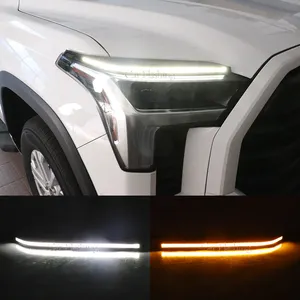 LED DRL Headlight Eyebrow Daytime Running Light For Toyota Tundra Sequoia 2022 2023 With dynamic Yellow Turn Signa Fog lamp