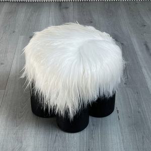 Modern Ottoman | Solid Wood Base Round Lamb Wool Fur Footstool <strong>Small</strong> Tufted <strong>Pouffe</strong> for Living Room Bedroom Showhome Home Decor - Product Image 6