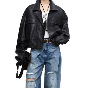 معاطف جلدية مخصصة عالية الجودة من جانكوكو ، دراجة نارية حقيقية قصيرة للنساء - Product Image 2