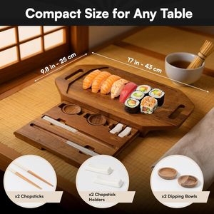 Bandeja de madera para servir sushi con cajón de almacenamiento, forma de barco, color marrón oscuro, para comidas de hotel y té/café - Product Image 2
