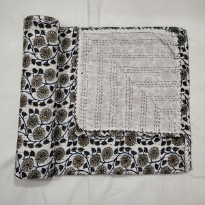 Hand Block Print Indian Kantha <b>Quilt</b> Indian Cotton Kantha Bedspread Throw Kantha Indian Handmade <b>Bed</b> Cover Bohemian Blanket - Product Image 1