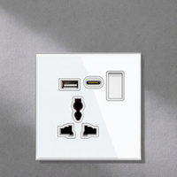 Delviz avec interrupteur de contrôle, panneau en verre cristal 13A prise électrique, 5V2A USB C Port Type-C prise USB murale universelle